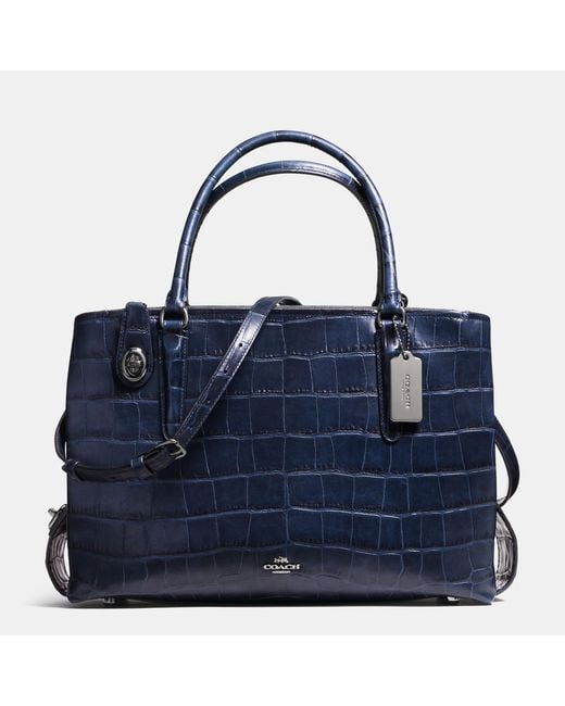 COACH Blue Brooklyn Carryall 34 In Croc Embossed Leather