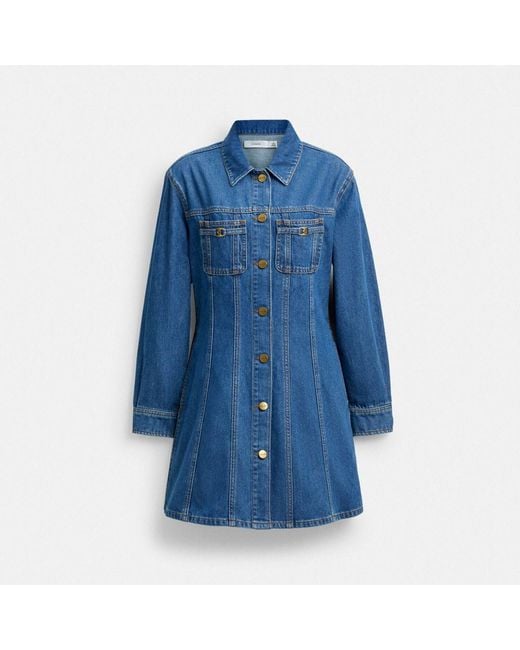 COACH Blue Long Sleeve Denim Dress