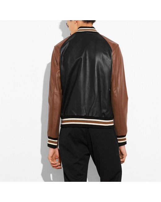 Coach Leather Varsity Jacket in Black for Men Lyst