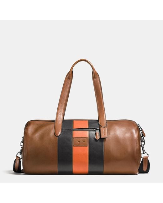 COACH Brown Metropolitan Soft Gym Bag In Sport Calf Leather With Varsity Stripe for men