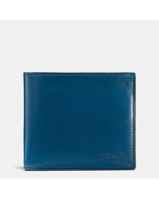 COACH Blue Double Billfold Wallet In Water Buffalo Leather for men