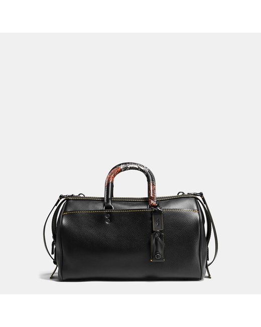 COACH Black Rogue Satchel 36 With Patchwork Snake Handle