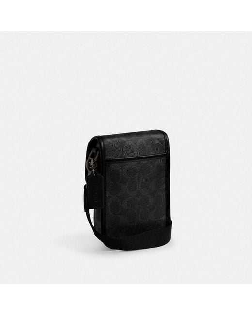 COACH Black League Phone Crossbody Bag In Signature Canvas for men