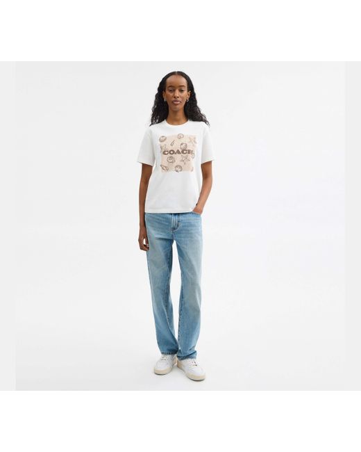 Camiseta Clásica De Corte Cuadrado De Firma COACH de color Black