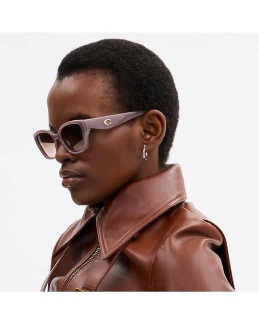 COACH Brown C Hardware Square Cat Eye Sunglasses