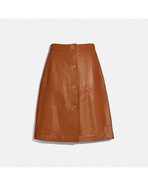 COACH Brown Leather Skirt With Turnlocks
