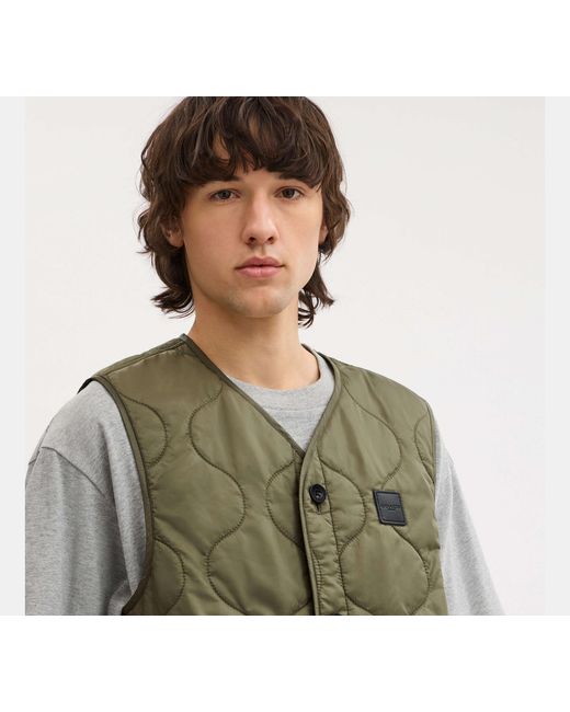 COACH Green Quilted Vest for men
