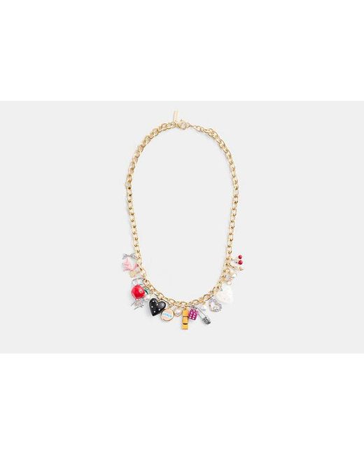 COACH Black Heart And Taxi Statement Charm Necklace