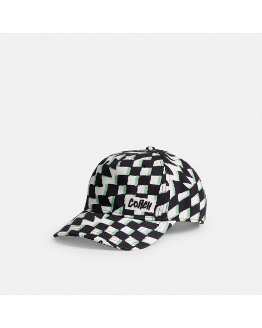 COACH Black Surfer Geo Check Print Baseball Hat