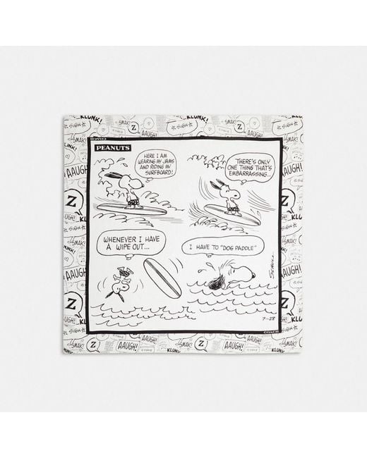 COACH Metallic X Peanuts Newspaper Print Silk Square Scarf