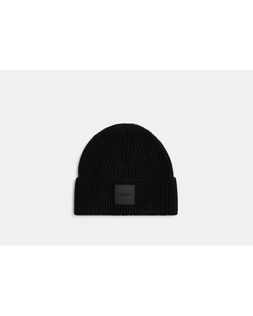 COACH Black Knit Beanie With Rubber Patch
