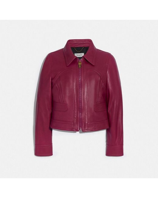 COACH Red Cropped Leather Blouson