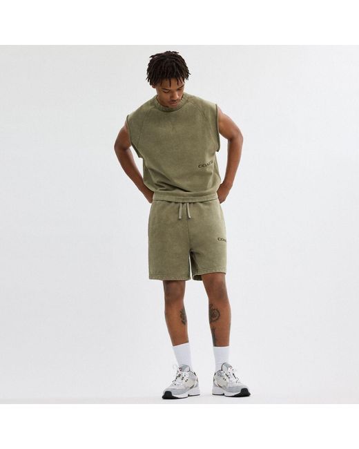 COACH Green Garment Dye Pull On Shorts for men