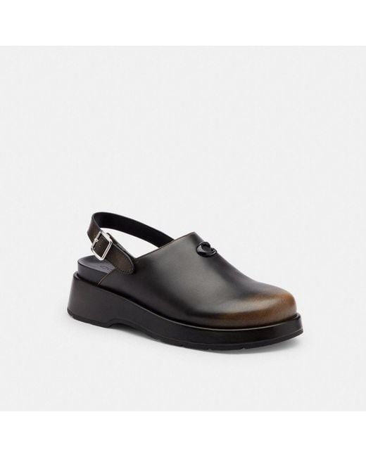 COACH Black Sculpted C Platform Clog In Loved Leather