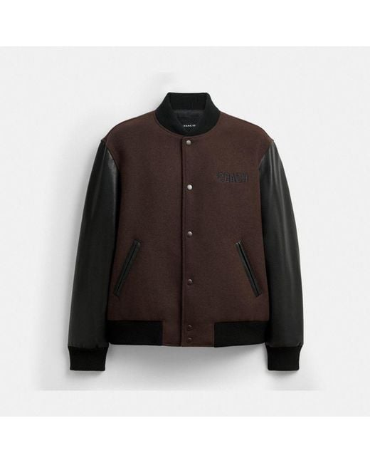 COACH Black Wool Varsity Jacket for men