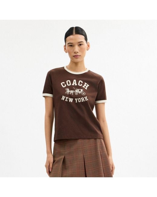 COACH Brown Horse And Carriage Ringer T Shirt In Organic Cotton