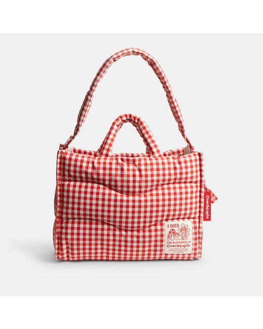 Coachtopia Red Loop Tote With Gingham Pattern for men