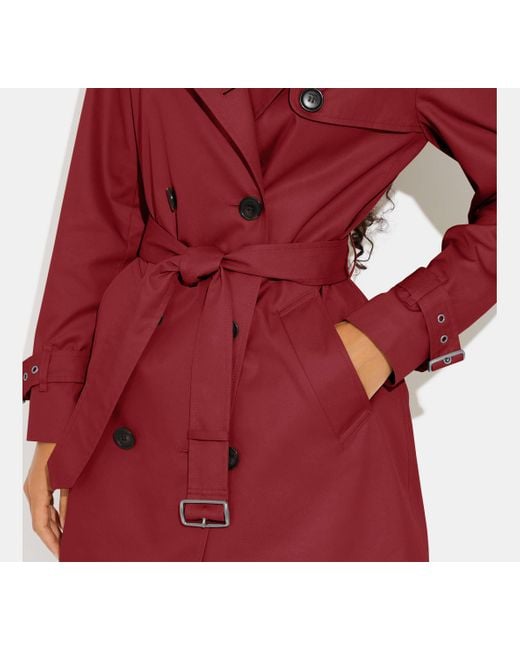 COACH Solid Mid Trench in Red Lyst UK