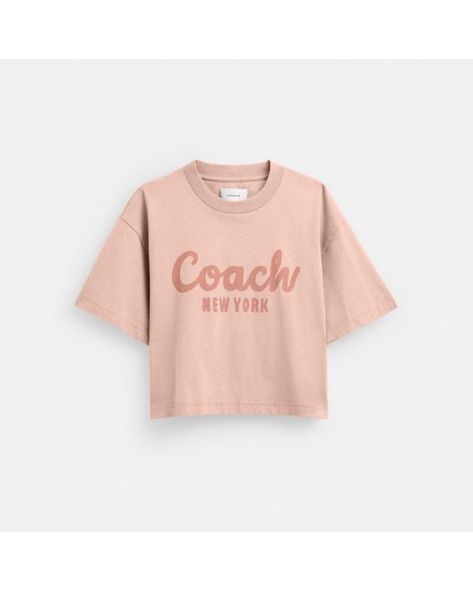 COACH Pink Cursive Signature Cropped T Shirt