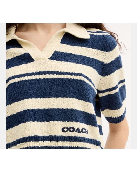 COACH Black Striped Knit Polo