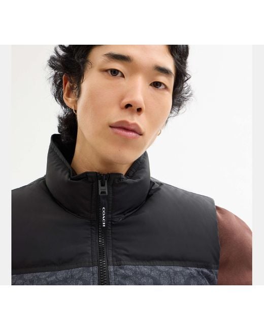 COACH Black Signature Down Vest In Recycled Polyester for men