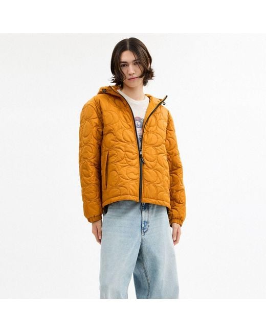 COACH Orange Quilted Signature Puffer Jacket for men
