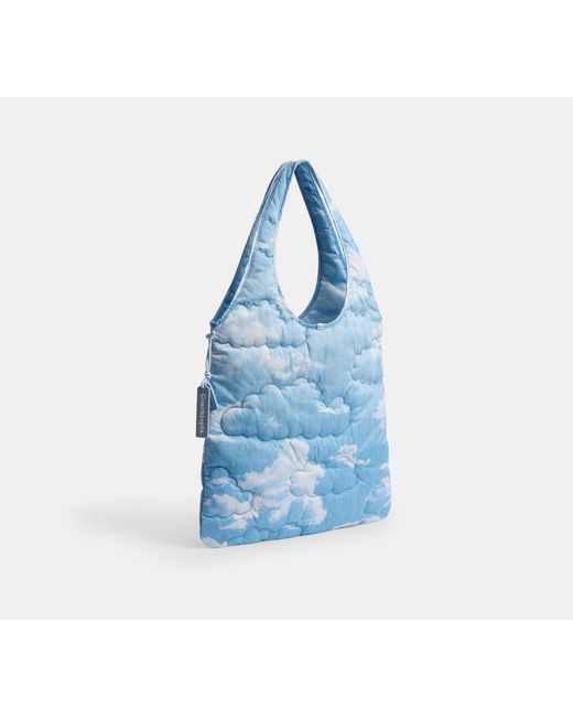 COACH Blue Coachtopia Loop Quilted Flat Tote Bag With Cloud Print