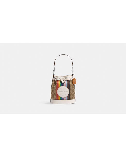 COACH Black Mini Dempsey Bucket Bag With Rainbow Stripe And Coach Patch