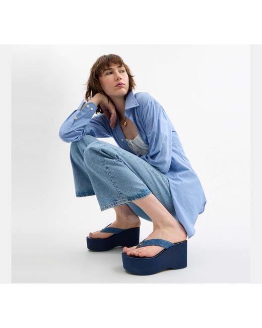 COACH Blue Sculpted C Platform Flip Flop