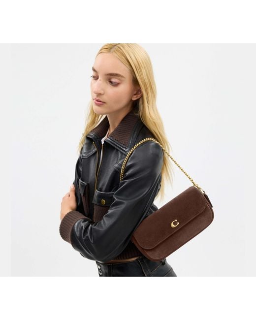 COACH Black Suede Brook Flap Bag With Chain
