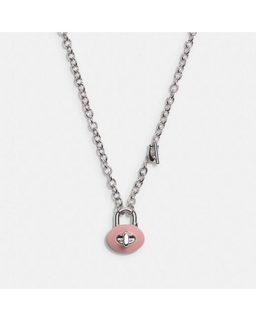 COACH Signature Chain Turnlock Necklace in Silver/Pink (Metallic) Lyst