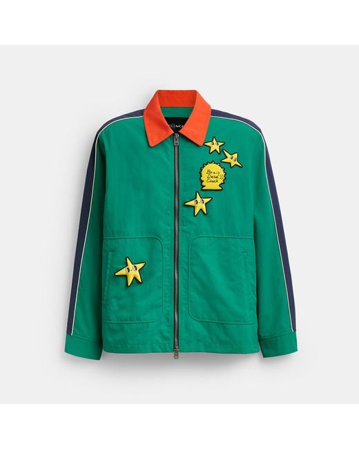 COACH Green Brain Dead Nylon Racer Jacket for men