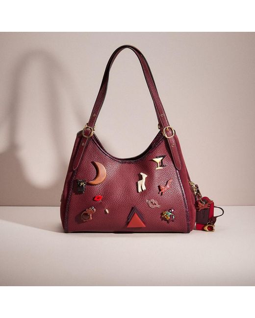 COACH Red Upcrafted Lori Shoulder Bag With Snakeskin Detail