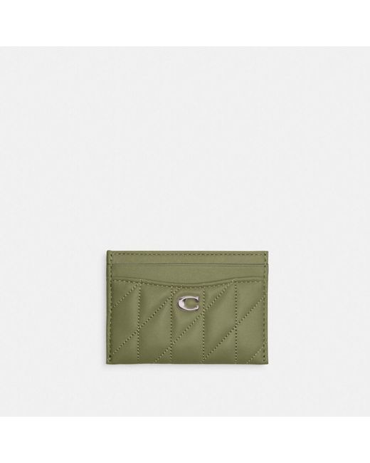 COACH Green Essential Card Case With Pillow Quilting