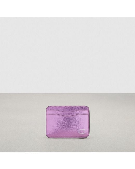 COACH Purple Wavy Card Case In Metallic Topia Leather