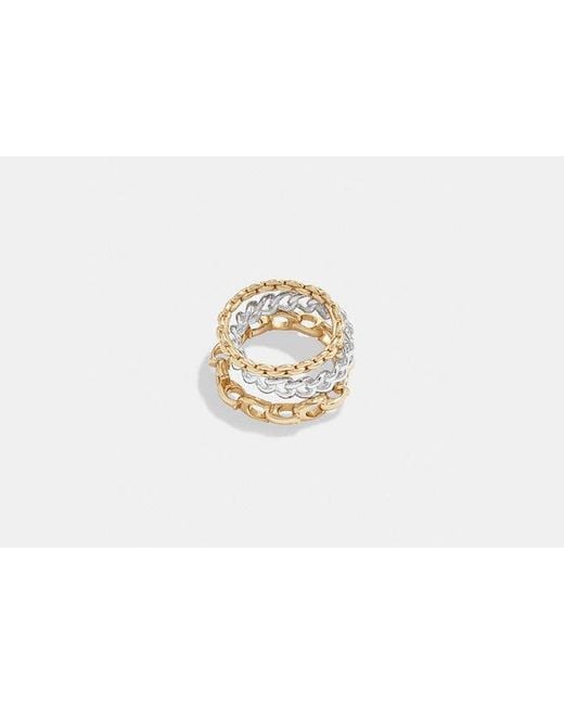 COACH Black Signature Mixed Chain Ring Set