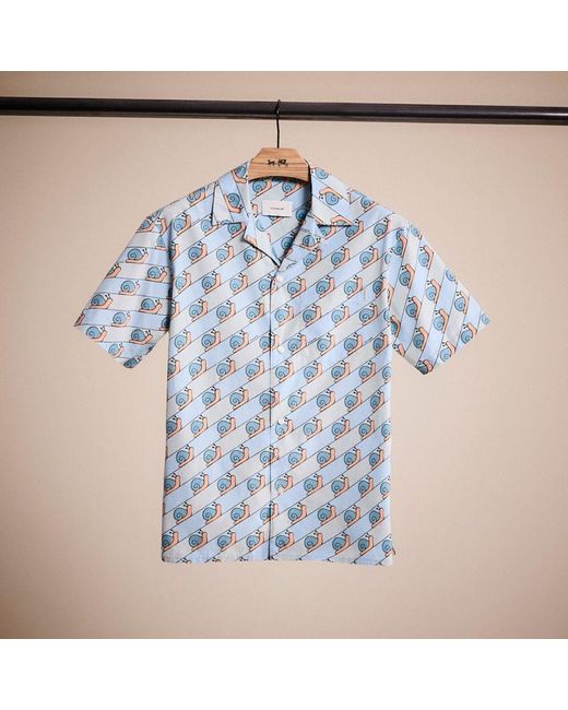 COACH Blue Restored Snail Camp T Shirt In Organic Cotton for men