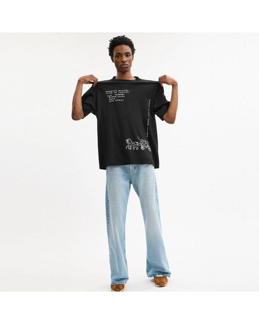 COACH Black Sketch Horse And Carriage Relaxed T Shirt In Organic Cotton for men