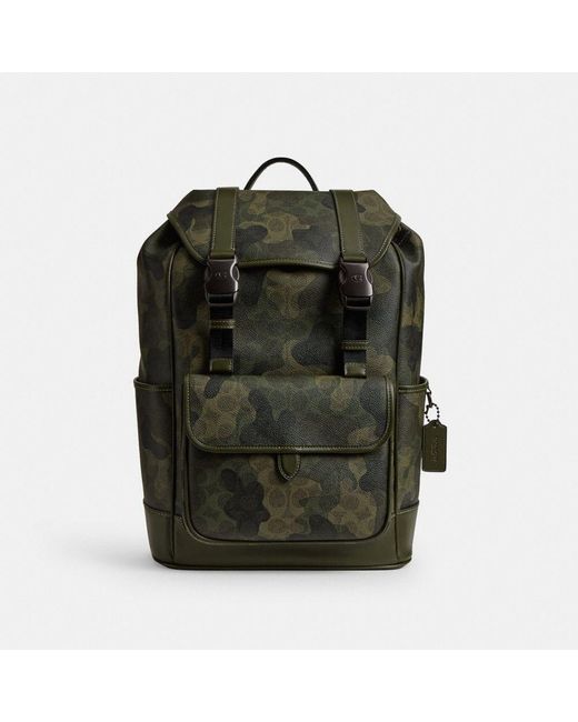 COACH Green League Flap Backpack In Signature Camo Print for men