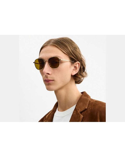 COACH Black Metal Hangtag Round Sunglasses for men
