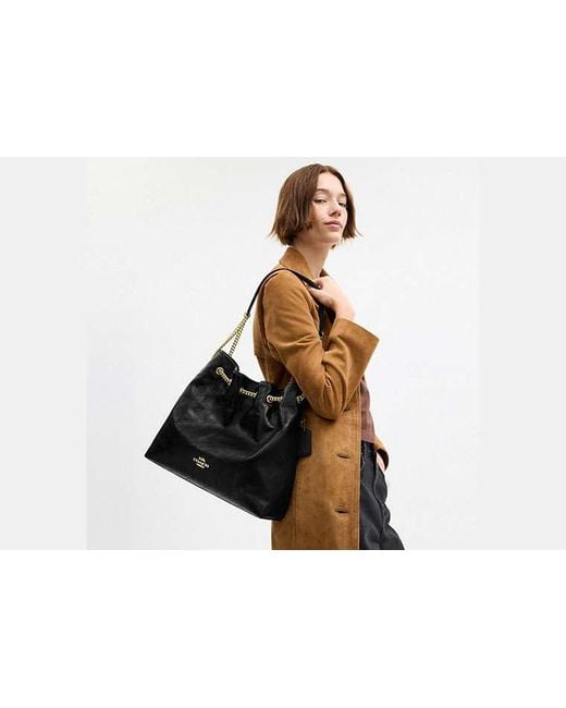 COACH Black Evelyn Large Shoulder Bag With Quilting