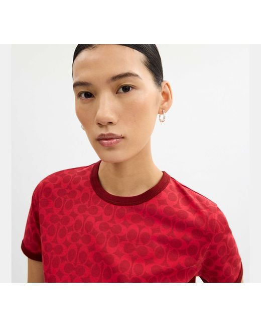 COACH Red Signature Ringer T-Shirt