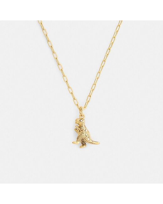 COACH Metallic Brushed Rexy Pendant Necklace