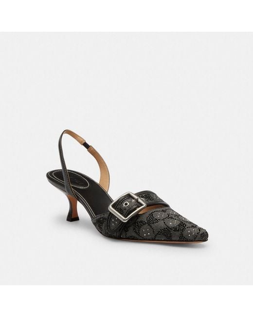 COACH Black Margot Slingback In Crystal Signature Jacquard
