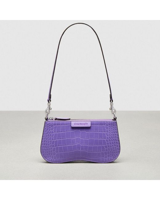 COACH Purple Wavy Baguette Bag In Croc Embossed Topia Leather