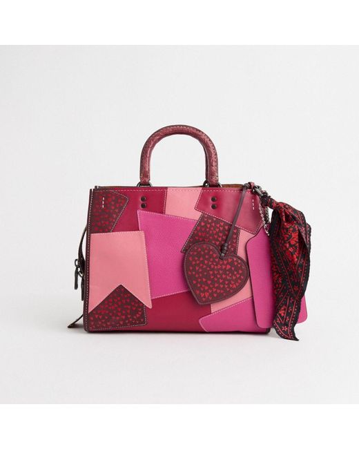 COACH Pink Upcrafted Rogue Bag With Colorblock Crocodile Detail
