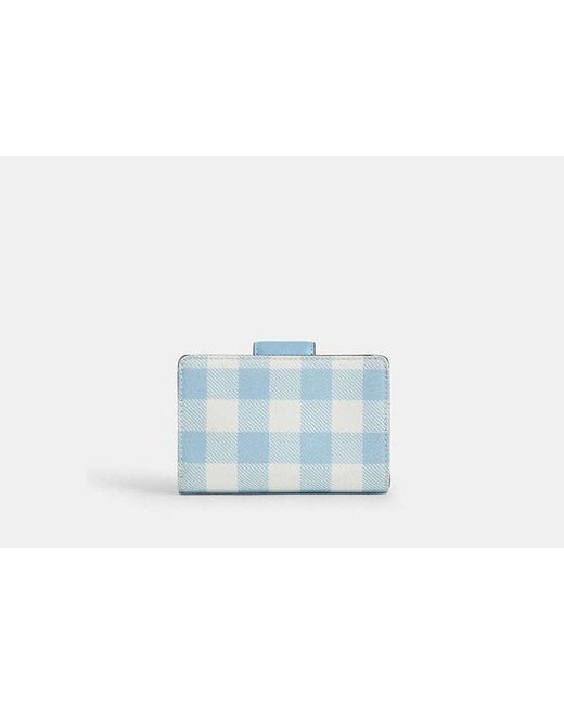 COACH Black Medium Corner Zip Wallet With Gingham Print