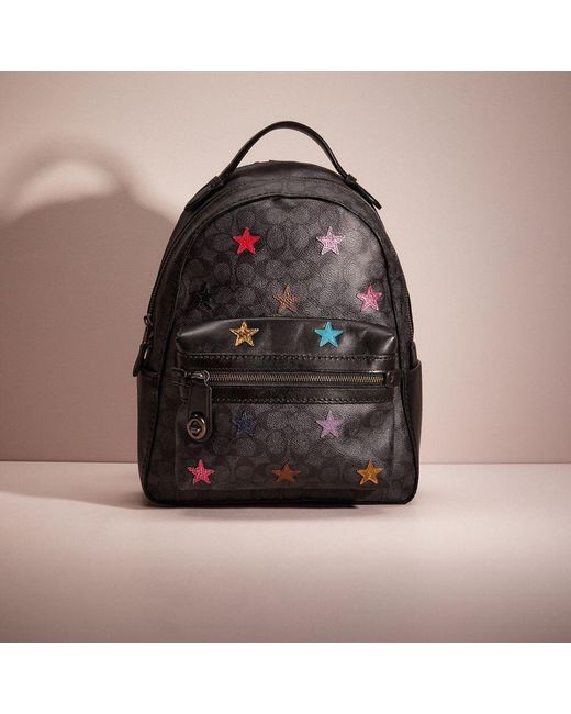 COACH Brown Restored Campus Backpack In Signature Canvas With Star Applique And Snakeskin Detail