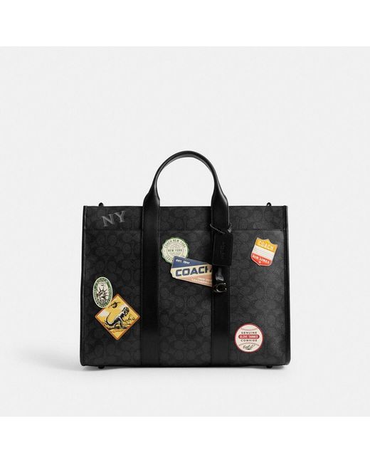 COACH Black Wesley Tote Bag With Patches for men