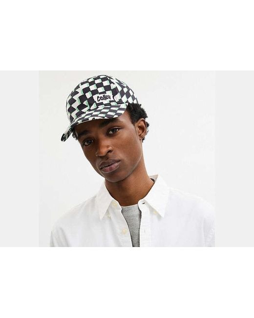 COACH Black Surfer Geo Check Print Baseball Hat